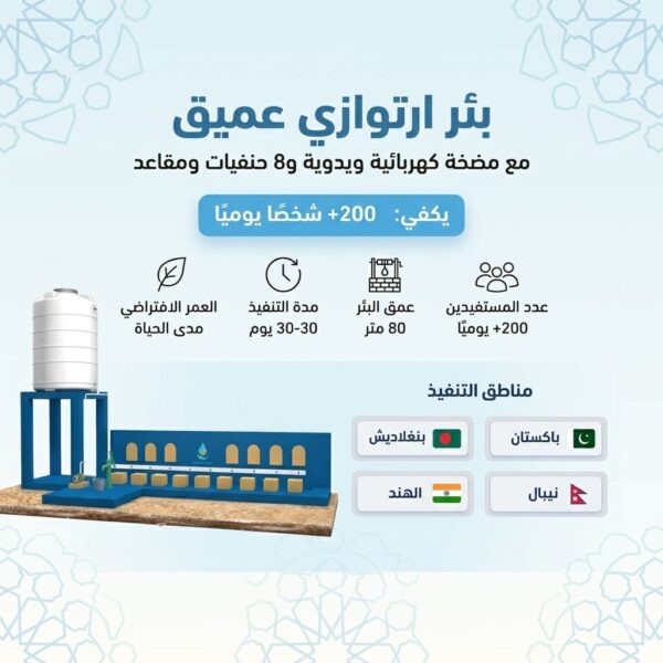 بئر ارتوازي كبير مع متوضأ